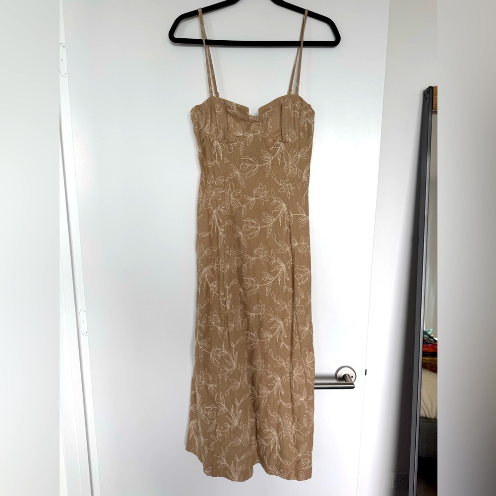 Zara Tan Floral Embroidered Dress